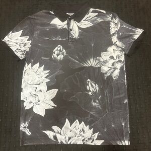 H&M Black Polo with White Floral Accents
